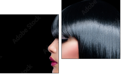 Beautiful Brunette Girl. Beauty Woman with Short Black Hair - Two-piece canvas, Diptych