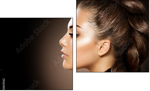 Hair Braid. Beautiful Woman with Healthy Long Hair - Two-piece canvas, Diptych