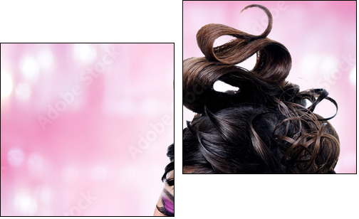 Face of beautiful woman with fashion hairstyle and glamour makeu - Two-piece canvas, Diptych