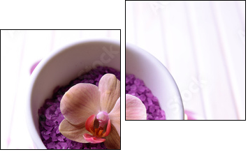 Still life with beautiful blooming orchid flower, towel and - Two-piece canvas, Diptych