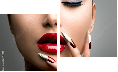 Fashion Beauty Model Girl. Manicure and Make-up. Nail art - Two-piece canvas, Diptych