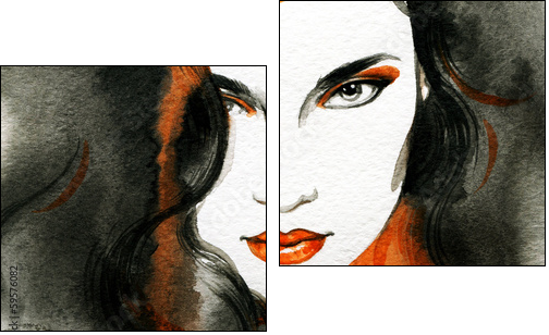 Beautiful woman.  Hand painted fashion illustration - Two-piece canvas, Diptych