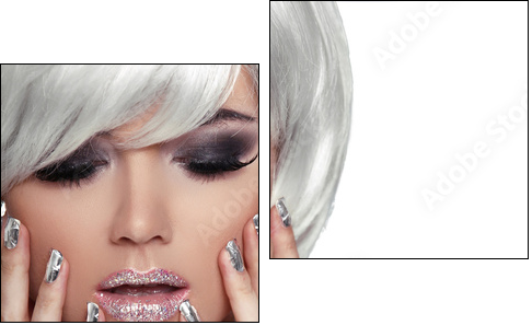 Fashion Blond Girl. Beauty Portrait Woman. White Short Hair. Iso - Two-piece canvas, Diptych