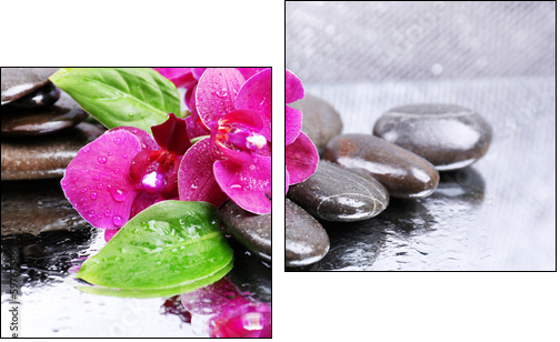 Composition with beautiful blooming orchid with water drops and - Two-piece canvas, Diptych
