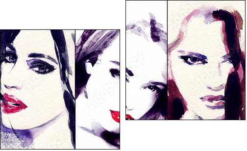 Beautiful woman. watercolor illustration - Two-piece canvas, Diptych