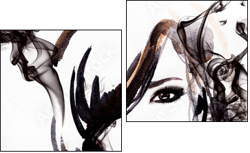 Beautiful woman. watercolor illustration - Two-piece canvas, Diptych