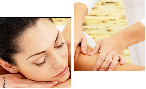 Woman having massage of shoulder in spa salon - Two-piece canvas, Diptych