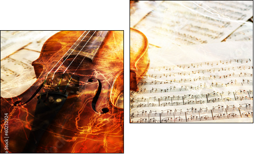 Old violin lying on the sheet of music - Two-piece canvas, Diptych