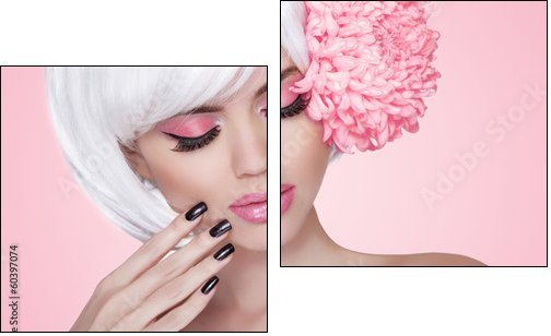 Makeup. Manicured nails. Fashion Beauty Model Girl portrait with - Two-piece canvas, Diptych