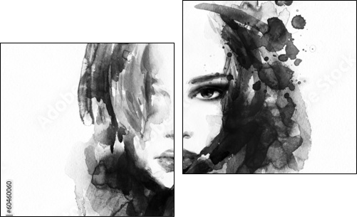 Beautiful woman face. watercolor illustration - Two-piece canvas, Diptych