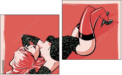 Burlesque Pin-up Character Illustration - Two-piece canvas, Diptych