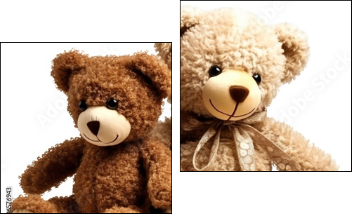 Two teddy bears together. Kids toys. Isolated on a transparent background. KI. - Two-piece canvas, Diptych