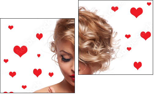 Beautiful woman with glamour bright makeup and red hear - Two-piece canvas, Diptych