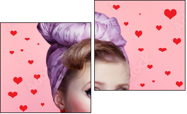 Beautiful young sexy pin-up girl with surprised expression - Two-piece canvas, Diptych