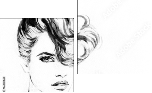 Beautiful woman face. watercolor illustration - Two-piece canvas, Diptych