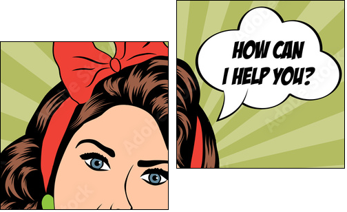 woman chatting on the phone, pop art illustration - Two-piece canvas, Diptych