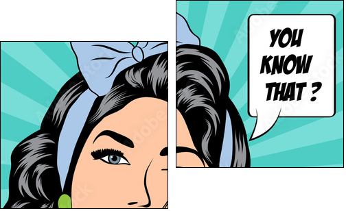 cute retro woman in comics style - Two-piece canvas, Diptych