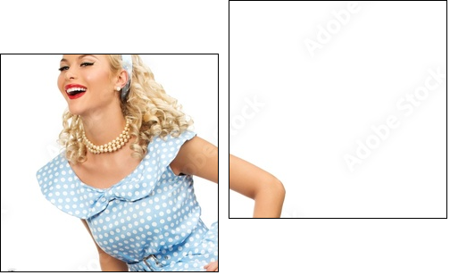 Sexy blond pin up style young woman in blue dress - Two-piece canvas, Diptych