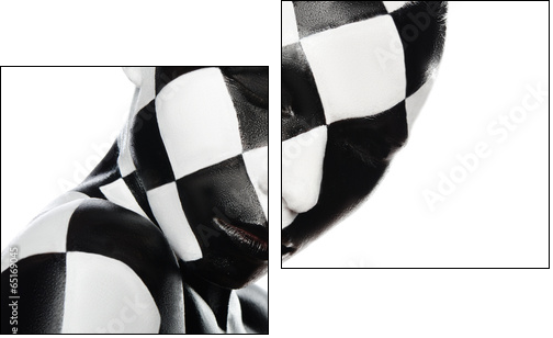 Portrait of woman in a checkerboard - Two-piece canvas, Diptych