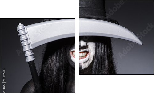 Woman in halloween concept with scythe - Two-piece canvas, Diptych
