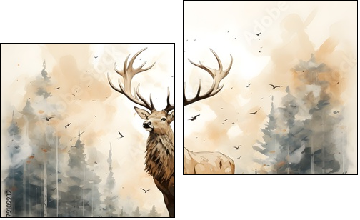 Masterful Brushstrokes: Juxtaposed Elk Painting in Minimalist Nature Study - Two-piece canvas, Diptych