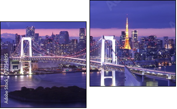 view of Tokyo Bay , Rainbow bridge and Tokyo Tower landmark - Two-piece canvas, Diptych