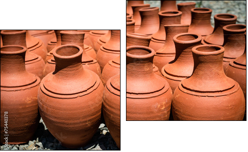 Turkish clay pots in market outdoor in sunny day - Two-piece canvas, Diptych