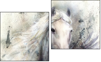 white horse with a flying eagle beautiful painting illustration - Two-piece canvas, Diptych