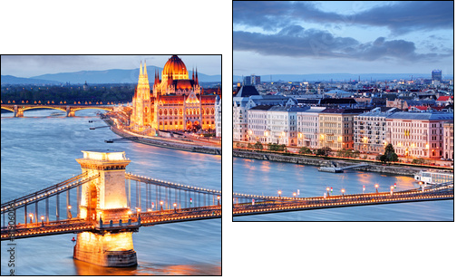 Budapest with chain bridge and parliament, Hungary - Two-piece canvas, Diptych