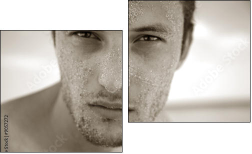 Portrait courageous man with sand on Face - Two-piece canvas, Diptych