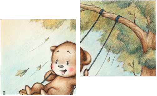 Swinging Teddy Bear - Two-piece canvas, Diptych
