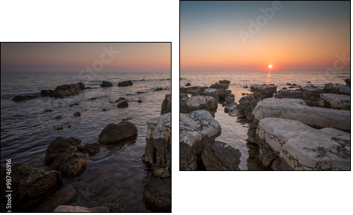 Sunset Over the Sea with Rocks in Foreground - Two-piece canvas, Diptych