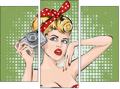 Pin-up sexy woman with camera taking pictures - Three-piece canvas, Triptych
