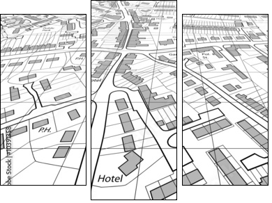 Angled map - Three-piece canvas, Triptych