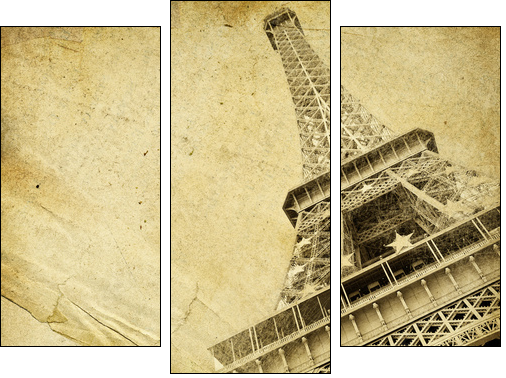 vintage paper with eiffel tower - Three-piece canvas, Triptych