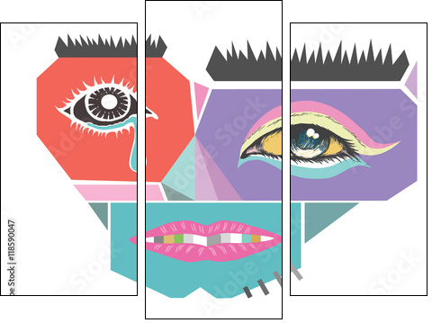 Abstract face design. Modern art vector illustration. Abstract face for Homeless Concepts. Abstract design exotic bohemian & boho style. - Three-piece canvas, Triptych