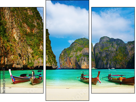 Tropical beach, Maya Bay, Thailand - Three-piece canvas, Triptych