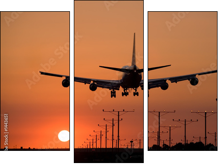 sunset jet landing 3 - Three-piece canvas, Triptych