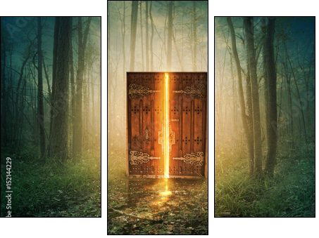 Glowing door in forest - Three-piece canvas, Triptych