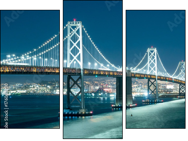 Oakland Bay Bridge and the city light at night. - Three-piece canvas, Triptych
