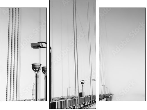 Fog over  Golden Gate Bridge. San Francisco. Part of the famous Golden Gate Bridge. The ocean coast near San Francisco, California. Black and white. - Three-piece canvas, Triptych