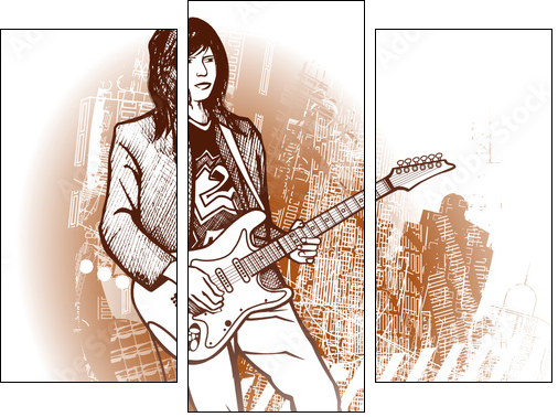 guitarist on grunge background - Three-piece canvas, Triptych
