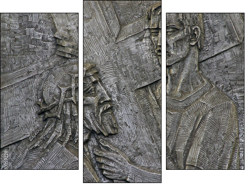 5th Station of the Cross - Simon of Cyrene carries the cross - Three-piece canvas, Triptych
