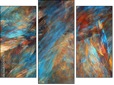 Abstract painted texture. Chaotic blue, orange and red strokes. Fractal background. Fantasy digital art. 3D rendering. - Three-piece canvas, Triptych