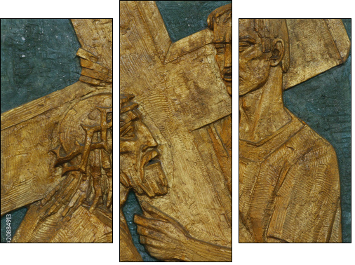 Simon of Cyrene carries the cross - Three-piece canvas, Triptych