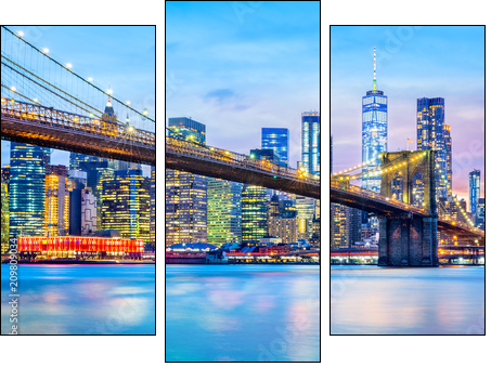 Brooklyn Bridge and the Lower Manhattan skyline at dusk - Three-piece canvas, Triptych