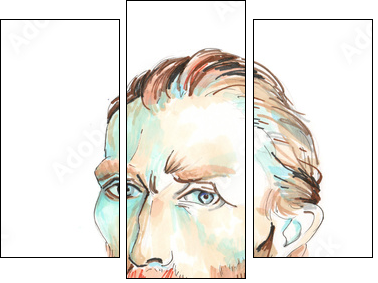 Hand drawn aquarelle colorful illustration. Watercolor artwork. Portrait of a man. Vincent Willem van Gogh. - Three-piece canvas, Triptych