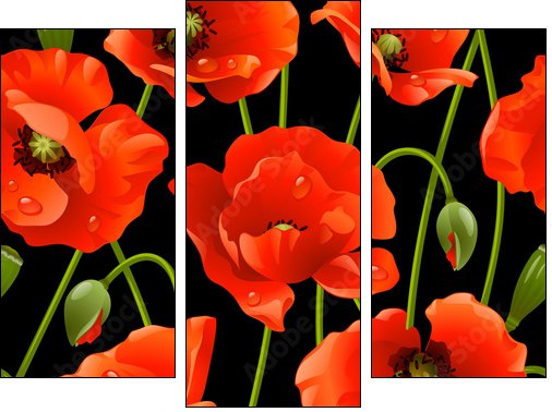 Seamless background: poppy - Three-piece canvas, Triptych
