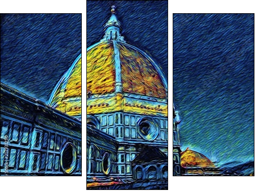 Florence Cathedral in Tuscany, Italy. Italian architecture. Big size oil painting fine art. Van Gogh style impressionism drawing artwork. Creative artistic print for canvas or poster. - Three-piece canvas, Triptych