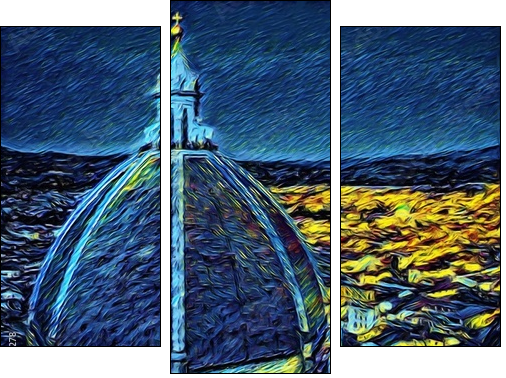 Cityscape view of Florence, tourism in Italy. Italian city old architecture. Big size oil painting fine art. Van Gogh style impressionism drawing artwork. Creative artistic print for canvas or poster. - Three-piece canvas, Triptych